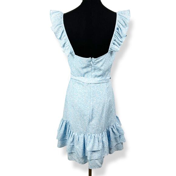 Likely Charlotte Light Blue Floral Mini Dress Ruffle Sundress Spring Womens Sz S - Picture 9 of 13
